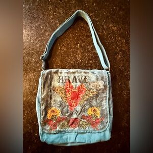 NWT Melody Ross Brave Girl Crossbody Bag Heart & Wings - Roses Appliqué Boho
